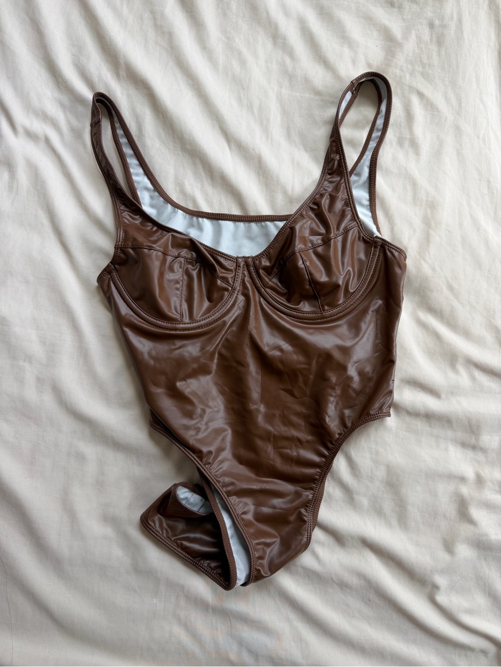Brown Faux Leather Bodysuit